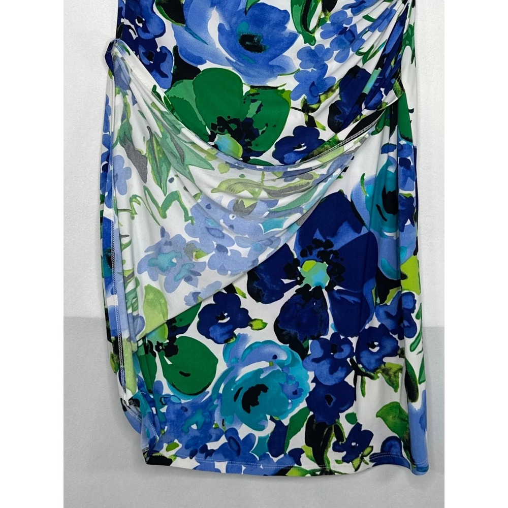 Lauren Ralph Lauren Blue Green Floral Faux Wrap Sheath Dress Size 14 - Picture 6 of 9